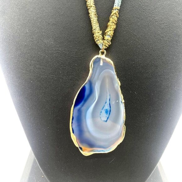 Sera Fina Suede Teardrop Gemstone Pendant Necklace Gray and Gold Tone 27 Inches - Picture 5 of 7